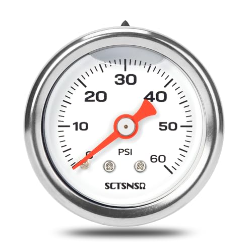 0-60 Psi Fuel Pressure Gauge, 1.5" Dial Size, 1/8" NPT Back Mount, Stainless Steel Case, Glycerin Liquid Filled, Inline Low Pressure Gauge, for Oil Water Air Pressure Test - size: 0-60 Psi, style: Back Mount