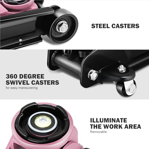 DNA Motoring Low Profile Hydraulic Trolley Service/Floor Jack, 2.5 Ton (5500 lbs) Capacity, Lifting Range 3.35"-15.16",Pink, TOOLS-00676-PK - color: Pink, style: 2.5 ton