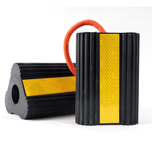 Wheel Chocks for RV Trailer Camper, Truck,Travel Trailer,Car | 1 Pair /2 Pack, RV Camper Chock Blocks Rubber Wheel Chocks Heavy Duty Tire Stopper with Rope & Reflective Strips - size: 1 Pair(2 pack)