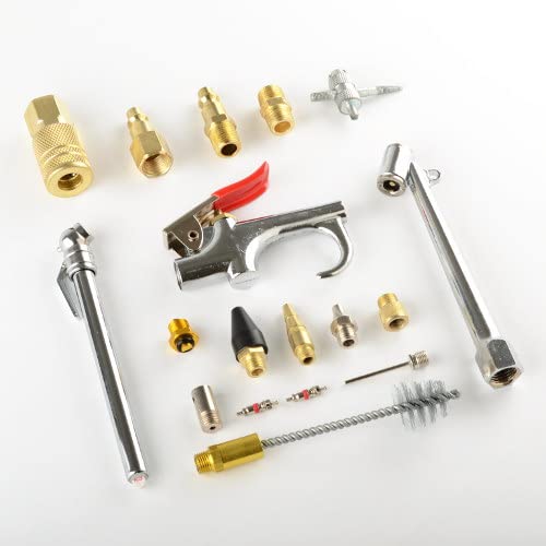 ATE Pro. USA - 19 pc Air Compressor Accessory Kit with 3/8 Inch x 25FT Hybrid Hose, 1/4 Inch NPT Quick Connect Fittings, Air Blow Gun, Tire Gauge, Wire Brush, and High Pressure Nozzle