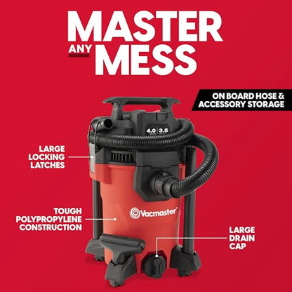 Vacmaster 4-Gallon 3.5 Peak HP Wet/Dry Vac, VCM408PF 1101 - size: 4-Gallon