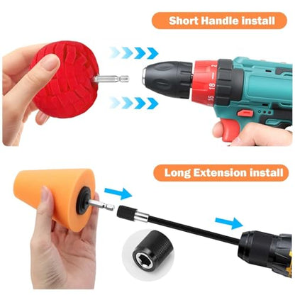 6PCS Car Wheel Hub Drill Polishing Cone Sponges, Polishing Balls, with 1/4" Hex Extension Holder, Buffing Tool for Cars Wheel Rim and Hub, Exhaust Tips, Aluminum, Chrome, Metal