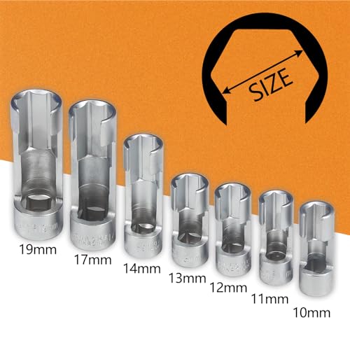 7PCS SET Difficult Access Diesel Injector Fuel Line Socket Set Difficult Access Flare Nut Wrench Spanner for Wired Temperature Sensors, Thermo Switches, ABS Tube, Master Cylinder, Coolant,10-19mm - size: 7PCS SET