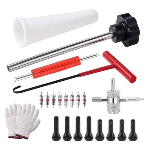 23PCS Tire Valve Stem Tool Kit Replacement Installation Set Red | Steel construction, valve removal and mounting functions, includes tire repair accessories, universal fit, car accessories - color: Red, size: 23PCS