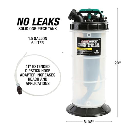 OEMTOOLS Pneumatic/Manual Fluid Extractor, 6L Oil Extractor Pump, 5ft Hose - size: 6.0 Liter