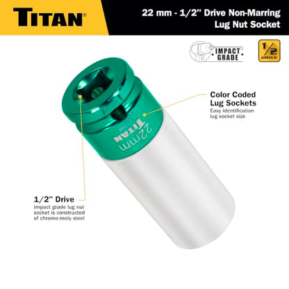 Titan 21094 1/2-Inch Drive x 22mm Non-marring Impact Deep Lug Nut Socket - size: 22mm