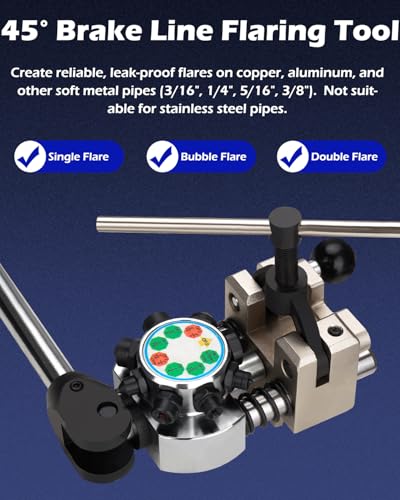 Brake Line Flaring Tool Kit 45 Degree Single Bubble Double Flare Tool Set Compatible with 3/16", 1/4", 5/16", and 3/8" Tubes
