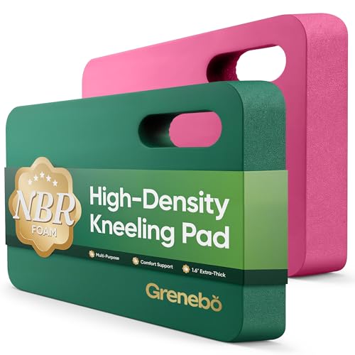 Grenebo 2-Pack Kneeling Pads, Extra Thick, 17.3 x 11 x 1.6 in, Green Pink | Soft NBR Foam Cushion for gardening kneeling pad use, Knee pad support for Gardening, Baby Bathing, Exercise and Work - color: Green Pink