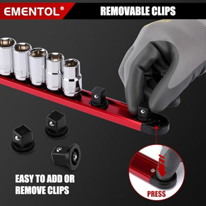 EMENTOL 4-Piece Magnetic Socket Organizer Kit, 1/4'' 3/8'' 1/2'' Drive | Heavy Duty Socket Holder & 1/4'' Drill Bit Organizer, Aluminum Alloy Storage for Tools - size: 4-Piece Set