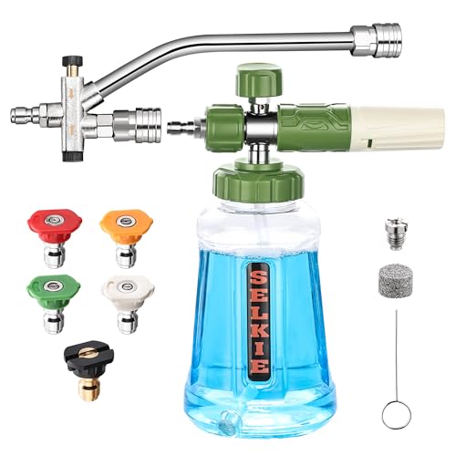 Selkie Foam Cannon with Double Tip Attachment,Adjustable Pressure Washer Foam Blaster with with Dual-Connector Accessory,5 Power Washer Sprayer Nozzles, 1/4" Quick Connect, 3600 PSI - color: Dual Clear Foam Cannon