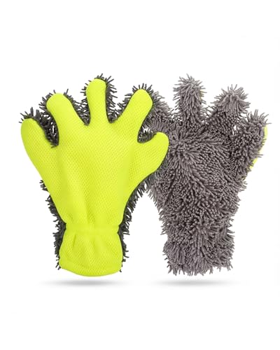 Car Wash Mitt, 2-Pack Microfiber Scratch Free Auto Detailing Supplies for Cleaning, Washing Dusting,Thickened 5-Finger Clean Gloves Design for Interior Exterior Cleaning Tight Spaces and Wheel | Supplies for Cleaning, Washing Dusting,Thickened 5-Finger Cl