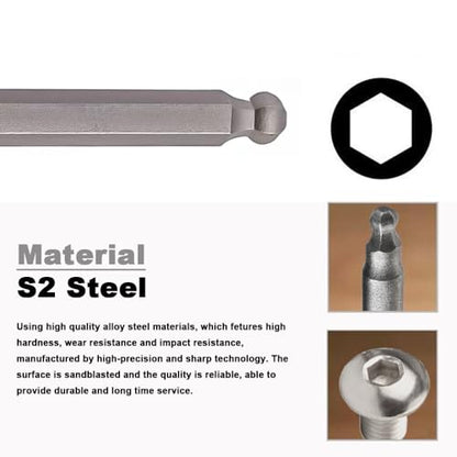 VESTTIO Ball End Hex Head Metric Allen Wrench Drill Screwdriver Bit Set 7PCS 1/4 Inch Hex Shank 2.56 Inch/65 mm Length S2 Steel with Magnetic for Power Screwdriver Drill Impact Driver - size: 7 BALL / 2.56 inch