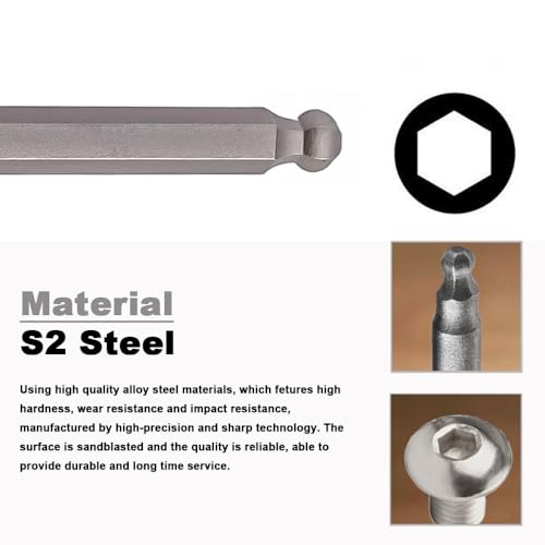 VESTTIO Ball End Hex Head Metric Allen Wrench Drill Screwdriver Bit Set 7PCS 1/4 Inch Hex Shank 2.56 Inch/65 mm Length S2 Steel with Magnetic for Power Screwdriver Drill Impact Driver - size: 7 BALL / 2.56 inch
