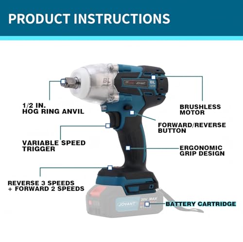 Cordless Impact Wrench Kit, 20V MAX Electric Impact Gun, 737Ft-lbs(1000N.m) Brushless Impact Wrenches, Power Impact Wrenches with 5-Mode Speed,Torque Wrench 1/2 Drive for Car/Truck RV/Mower