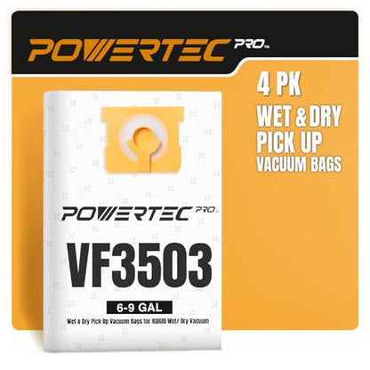 POWERTEC PRO VF3503 Size B Wet Pickup Shop Vac Bags for Ridgid 4 Pack, 6-9 Gal. Wet or Dry Dust and Debris Collection Dust Bags for Ridgid HD9000, 1000RV Wet Dry Vac (75086-P2) - size: VF3503 (Size B), style: Wet Use (4PK)