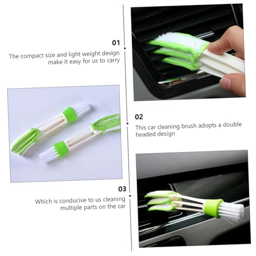GLEAVI 3pcs Double-Ended Car Air Vent Cleaning Brush Set Green, Air Conditioner Duster for Interior Vents and Dashboard Detailing Tools