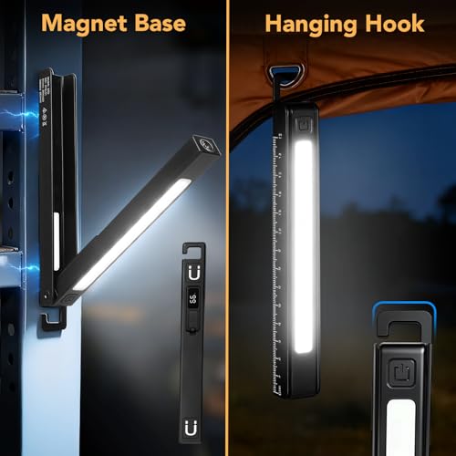 Rechargeable Work Light, LED Pen Work Light with 180° Rotate Foldable Design, Portable Work Lights Magnetic Back and Hook Work Flashlight for Car Repairing, 4 Lighting Modes, USB C Cable, Pack of 1