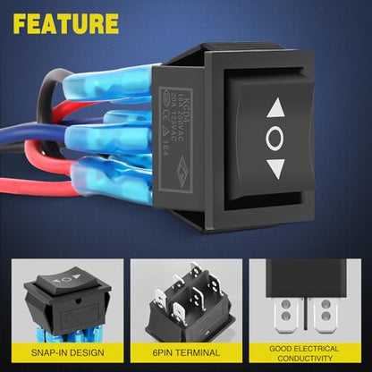 Nilight 6Pin Momentary Polarity Reverse Switch On Off On DPDT 3 Position 20A 12VDC 125VAC Motor Control Automatic Reset for Boat Automotive RV Jack Power Toggle w/Jumper Wire - color: Polarity Reverse Switch