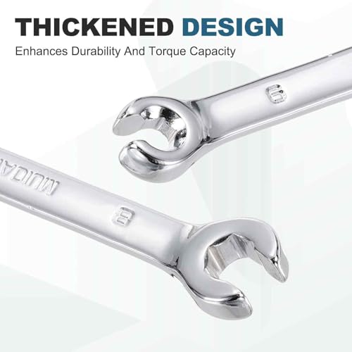 HARFINGTON 2 Pcs Flare Nut Wrench 6mm x 8mm Metric Double Open End Thick Spanner Mirror Polish Finish 45# Steel Brake Line Wrench For Fuel Tube Hose Transmission Line, Silver - size: 6mm x 8mm