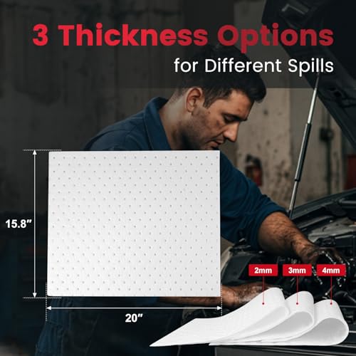 Oil Absorbent Pads 100-Pack | 16"x20" Oil-Only Spill Mat | Industrial Spill Control for Oil & Fuel(32 Gal/Box) | Repels Water Absorbing Sheets - color: 100pack 4mm Thickened/ Oil-Only Pads(16"x20")