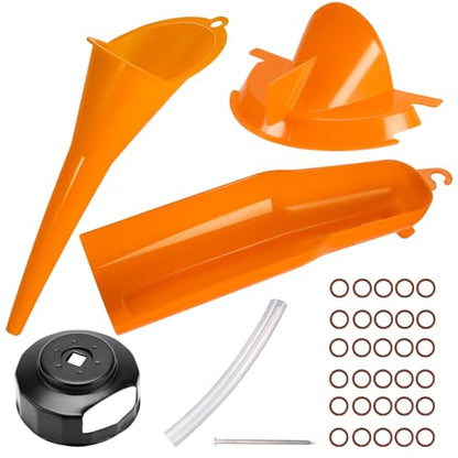 Oil Change Kit Compatible with Harley, Oil Filter Cap Wrench, Crankcase Fill Funnel, Primary Case Oil Funnel, Drip Free Oil Filter Case, Transparent Tube, Oil Drain Plug and 30PCS O-Rings Include