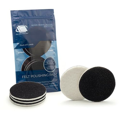 GLASS POLISH PRO Rayon Felt Polishing Pads 3” (75mm) - Pack of 5 | For Cerium Oxide Glass Polishing, Scratch Removal, Plastic & Headlight Restoration, Metal Polishing & Clear Coat Finishing - style: 3" (5 Pads)