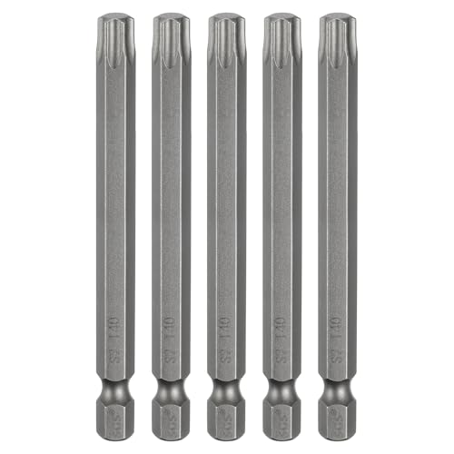 HARFINGTON 5pcs T40 Torx Head Screwdriver Bit 1/4" Hex Shank 3.2" (80mm) Long Magnetic No Hole Tip Tamper Proof 6 Point Star Screw Driver Drill Bits S2 Steel Industrial Power Screwdrivers - size: T40 x 3.15"(80mm)