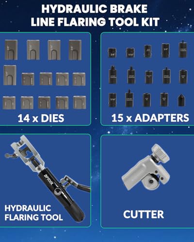 DPTOOL Hydraulic Brake Line Flaring Tool Kit Universal Brake Tube Flaring Tool Set for GM Fuel Line, Metric Bubble Flare, 45 Degree Single Double Flares, Push Connect and Brake Line Forming Flares