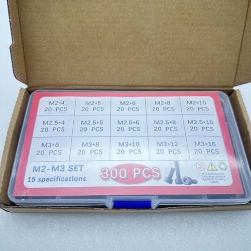Button Head/Hex Socket/Phillips Flat Head Screws Assortment - Furniture, Auto, Home Repair Fastener Kit (300PCS M2-M3 Hexagon Screws Set - Black) - color: 300PCS M2-M3 Hexagon Screws Set - Black