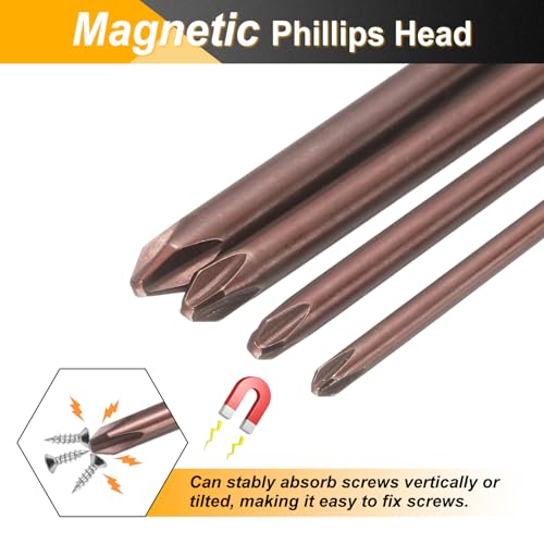 HARFINGTON 5pcs #2 Phillips Screwdriver Bit PH2 1/4" Hex Shank 4" (100mm) Long 0.2" Rod Magnetic Cross Head Drive Drill Bits S2 Steel Industrial Screw Driver Electric Power Tool, Brown - size: PH2 x 4" x 0.2"