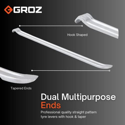 Groz Tyre Lever 16", Forged Carbon Steel with Nickel-Plated Finish, Straight Pattern with Hook & Taper for Motorcycle, ATV, Dirt Bike, Bicycle and Trailer Tire Changing (33180) - size: 16-inch