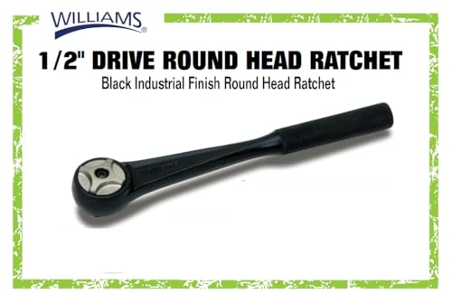 Williams JHWBS-52A 1/2-Inch Drive Round Head Ratchet with Black Industrial Finish, Knurled Grip Handle, Double Pawl Design, 72 Tooth Gear Engagement - 11-5/16 Inches