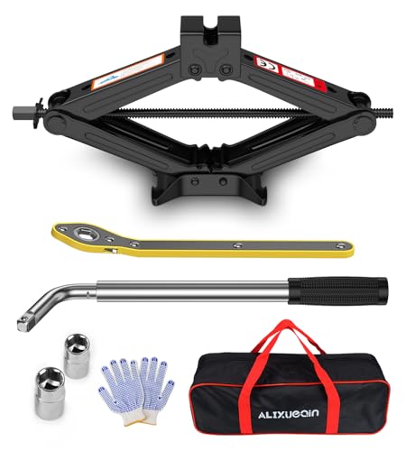 Car Jack Kit, 2 Ton (4409 lbs) Scissor Jack for Car, SUV, MPV | Alloy Steel Heavy Duty Scissor Car Jack, Portable Garage Tire Change Repair Tool, Outdoor Car Emergency Kit - size: 2T