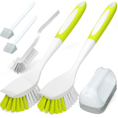 Holikme Cleaning Brush Set, Scouring Pad for Cleaning, Groove Gap Brushes for Pot, Pan, Kitchen Sink, Wire Brushes (Amarillo) - color: Amarillo