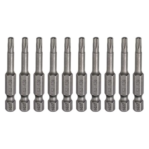 HARFINGTON 10pcs T20 Torx Head Screwdriver Bit 1/4" Hex Shank 2" (50mm) Long Magnetic No Hole Tip Tamper Proof 6 Point Star Screw Driver Drill Bits S2 Steel Industrial Power Screwdrivers - size: T20 x 2"