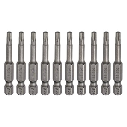 HARFINGTON 10pcs T20 Torx Head Screwdriver Bit 1/4" Hex Shank 2" (50mm) Long Magnetic No Hole Tip Tamper Proof 6 Point Star Screw Driver Drill Bits S2 Steel Industrial Power Screwdrivers - size: T20 x 2"