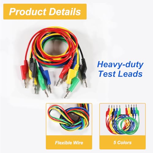 5pcs Banana to Banana Plug Test Lead Set, 4mm Stackable Banana Plug Test Lead for Multimeter, Flexible Electrical Test Wire 3.3ft/1m 1000V 15A - color: Banana Plug to Banana Plug