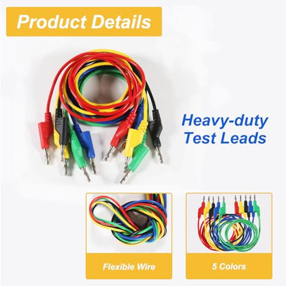 5pcs Banana to Banana Plug Test Lead Set, 4mm Stackable Banana Plug Test Lead for Multimeter, Flexible Electrical Test Wire 3.3ft/1m 1000V 15A - color: Banana Plug to Banana Plug