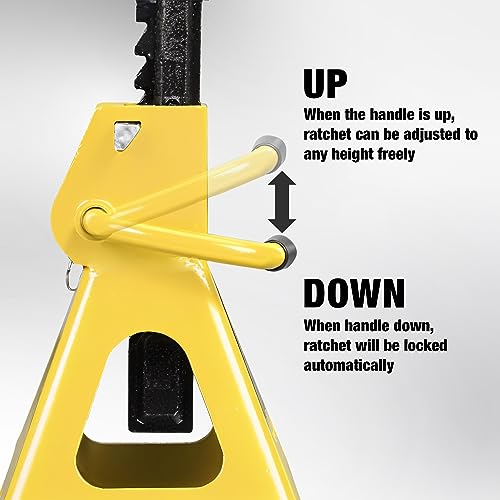 YELLOW JACKET 2 Ton Jack Stands with Double Locking and Large Foot Base for Lifting Car, Heavy Duty Steel, 4,400 lb Capacity, Yellow, 1 Pair - color: yellow, size: 2 ton double locking and upgraded base