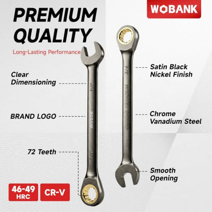 22-Piece Ratcheting Wrench Set, Ratchet Combination Wrenches Set with Organizer Box, Metric 8-19mm and SAE 1/4" to 3/4" Size, 12 Points 72-Teeth, Nickel Plating - size: Regular