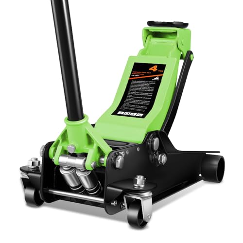 Auto Dynasty 4 Ton Low Profile Floor Jack, Heavy Duty Steel Hydraulic Car Jack with Dual Pistons Quick Lift Pump, Hydraulic Racing Floor Jack, Lifting Range 4.5" to 20", Green - color: Green, size: 4T Dual Pump
