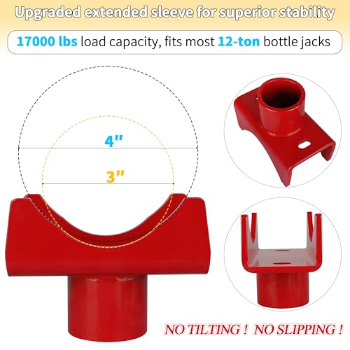 SUNJIKA Bottle Jack Axle Adapter for 2-4 in Round and 2 in Square Axles - color: red