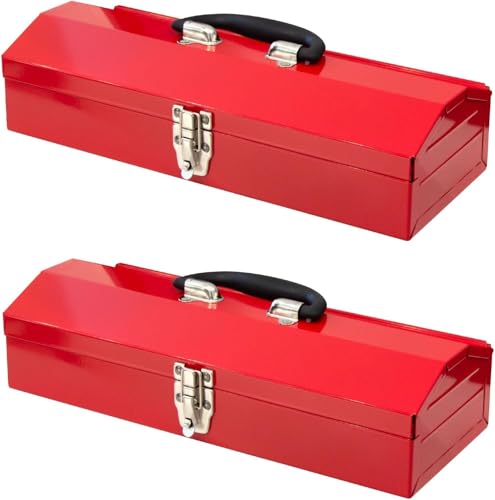 2PCS Portable Tool Box, Metal Tool Box, 4 Non-Slip Foot Pads, Ideal for Trailer, Mechanic, DIY-ers, Car Toolbox, Workshops, Garages, Repair Shops,Red - size: 2P-Red