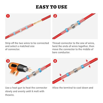 RED WOLF 200 PCS Solder Seal Wire Connector Kit 26-10 Gauge AWG, Self Soldering Wire Heat Shrink Butt Splice Waterproof Insulated Electrical Joint Wire Terminals for Marine Automotive Boat Truck