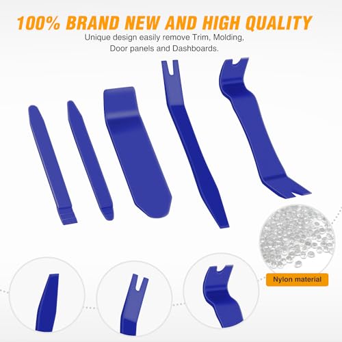 GOOACC 6PCS Auto Trim Removal Tool Kit No-Scratch | Removal Tool Kit for Car Audio Dash Panel Window Molding Fastener Remover Tool Kit-Blue - color: Blue, size: 6PCS Trim Removal