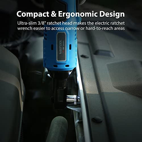 WISETOOL 20V Cordless Electric Ratchet Wrench Set,3/8" Power Ratchet Wrench Kit with 2-Pack 2000mAh Lithium-Ion Batteries,Max Torque 60N.m(44.25 ft-lbs),Variable Speed - size: Cordless Ratchet Wrench