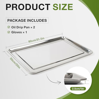 Oil Drip Pan Set – 2pcs Large 31.5 × 19.7 × 1 in Stainless Steel Pans with Gloves – Heavy Duty 410 Oil Drip Pans to Keep Floors Clean for Under Car & Garage Use - size: 31.5 × 19.7 × 1 in-2PCS