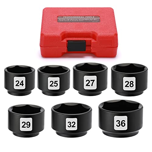 Mayouko 7 Pieces 3/8" Drive Low Profile Oil Filter Wrench Socket Set, Oil Filter Cap Remove and Install Tool Kit, 24mm, 25mm, 27mm, 28mm, 29mm, 32mm, 36mm, CR-V - size: 7PCS- 24,25,27,28,29,32,36mm