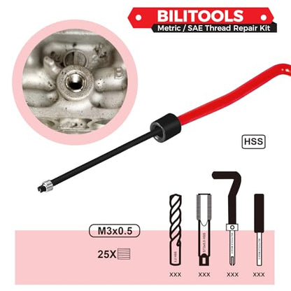 BILITOOLS M3x0.5 Helicoil Thread Repair Kit Metric, HSS Drill Heli Coil Repair Kit - size: M3 x 0.5, style: Metric