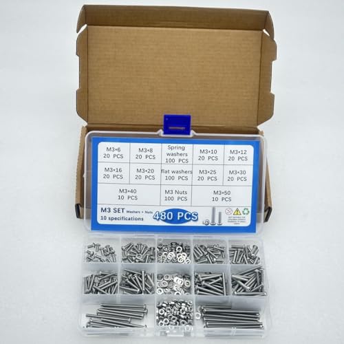 Button Head/Hex Socket/Phillips Flat Head Screws Assortment - Furniture, Auto, Home Repair Fastener Kit (480 PCS M3 Semi-Circular Hexagon Screws Set) - color: 480 PCS M3 Semi-Circular Hexagon Screws Set